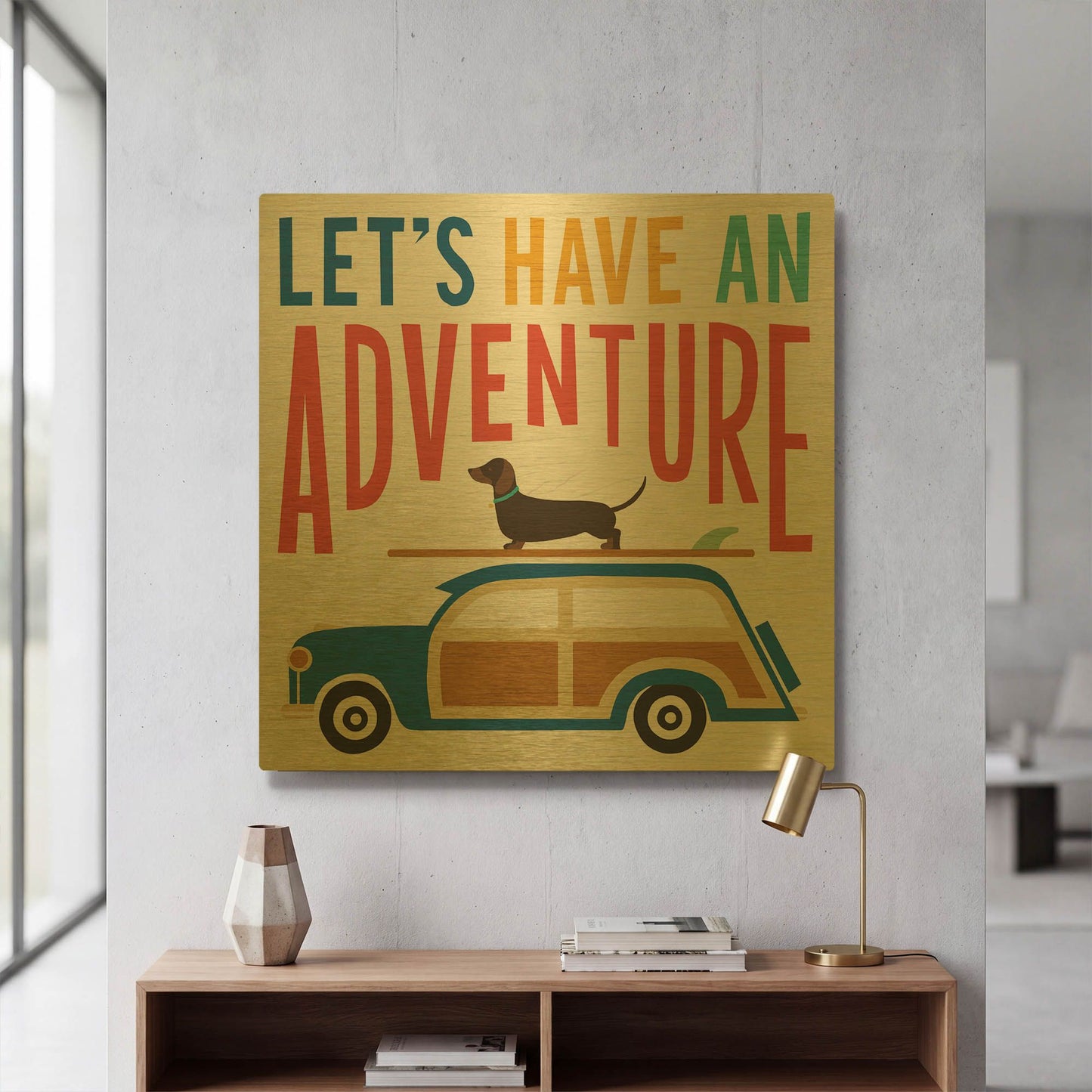 'Beach Bums Woodie' By Michael Mullan Gold Metal Wall Art