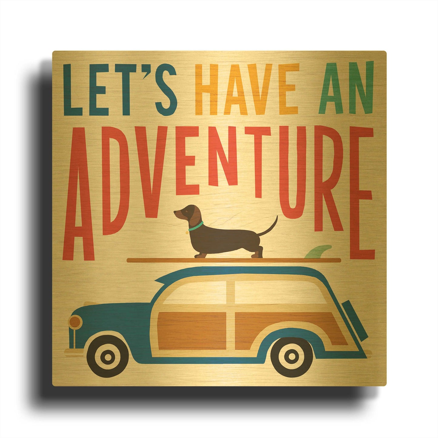'Beach Bums Woodie' By Michael Mullan Gold Metal Wall Art
