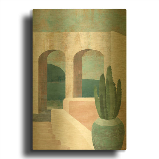 'Sunbaked Archway II' By Flora Kouta Gold Metal Wall Art