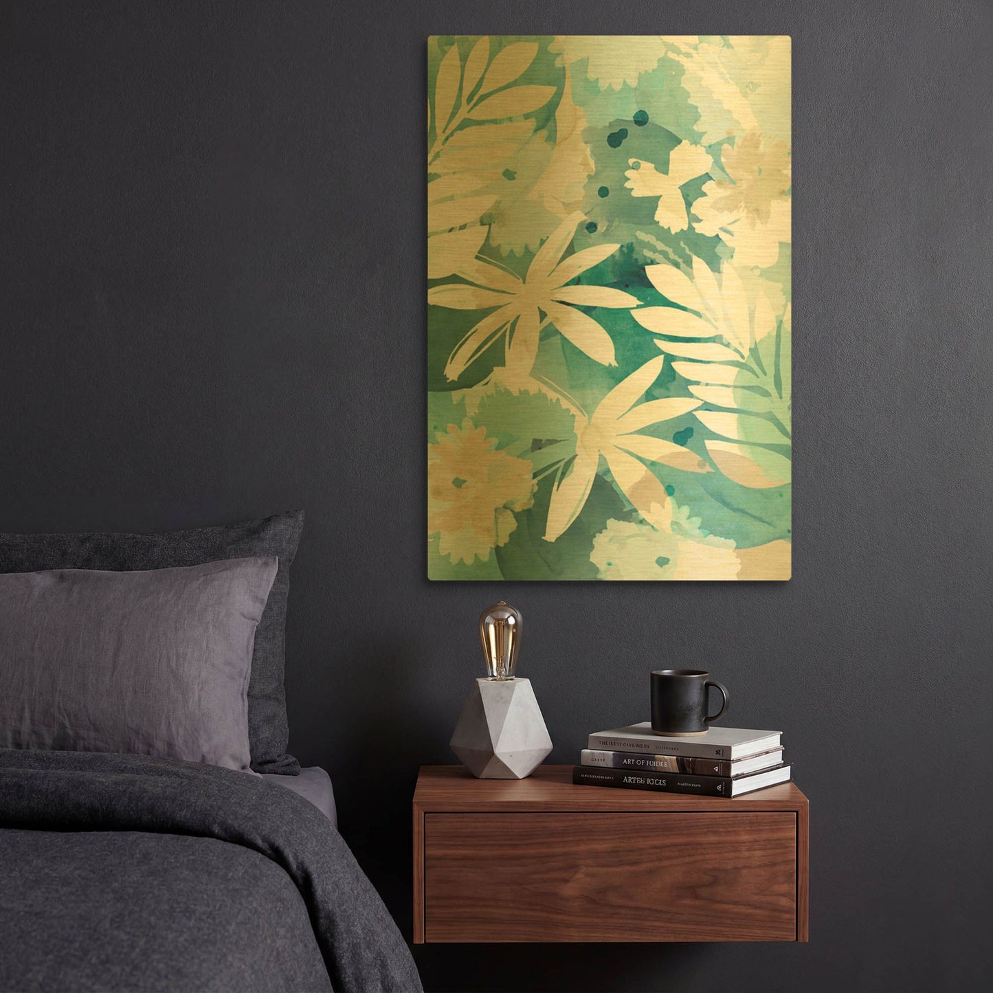 'Soft Blue Floral II' By Flora Kouta Gold Metal Wall Art