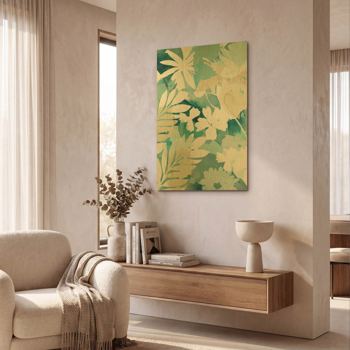 'Soft Blue Floral III' By Flora Kouta Gold Metal Wall Art