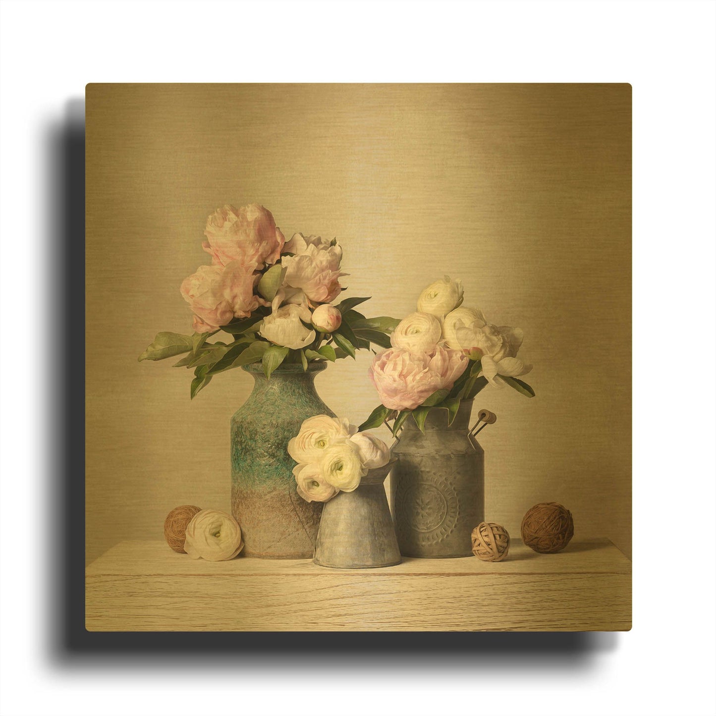 'Three Spring Blooms' By Leah McLean Gold Metal Wall Art