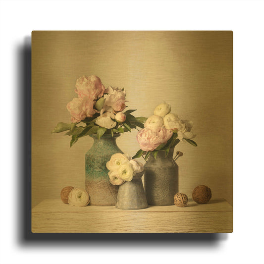 'Three Spring Blooms' By Leah McLean Gold Metal Wall Art