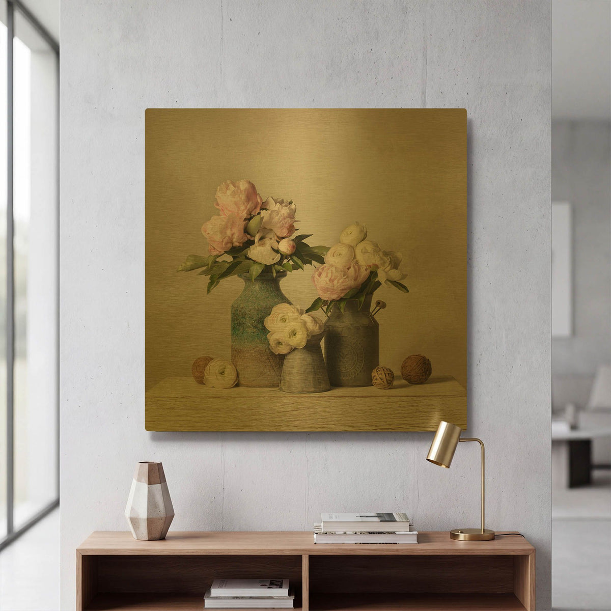 'Three Spring Blooms' By Leah McLean Gold Metal Wall Art
