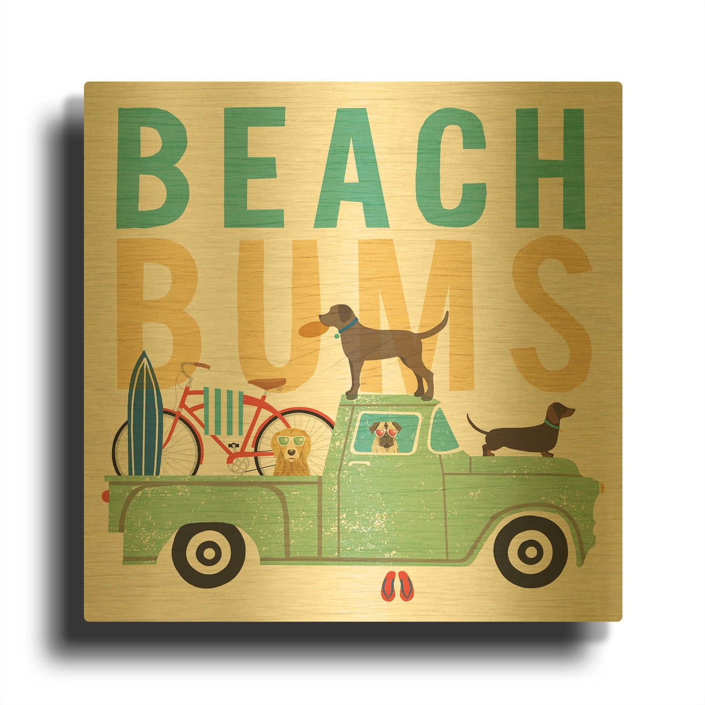 'Beach Bums Truck I square' By Michael Mullan Gold Metal Wall Art