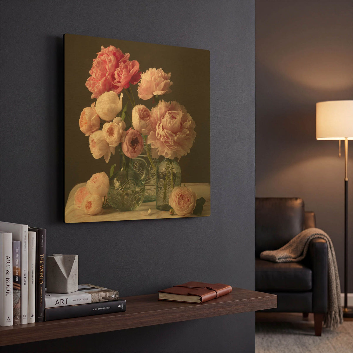 'Rose And Peony Dark Duet' By Leah McLean Gold Metal Wall Art