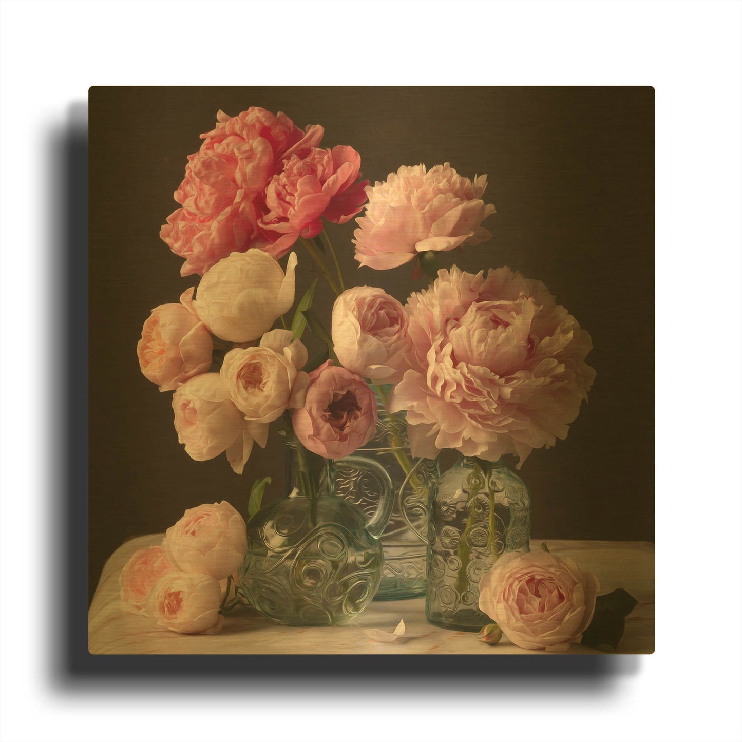 'Rose And Peony Dark Duet' By Leah McLean Gold Metal Wall Art