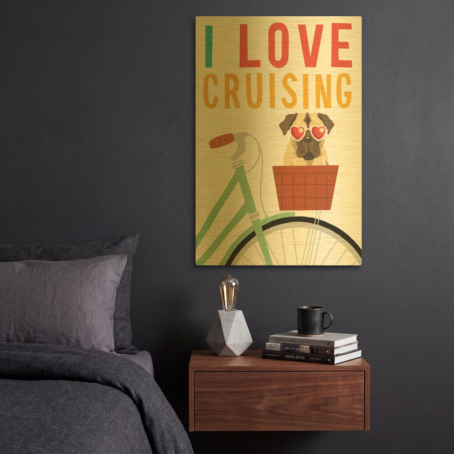 'Beach Bums Pug Bicycle I Love' By Michael Mullan Gold Metal Wall Art
