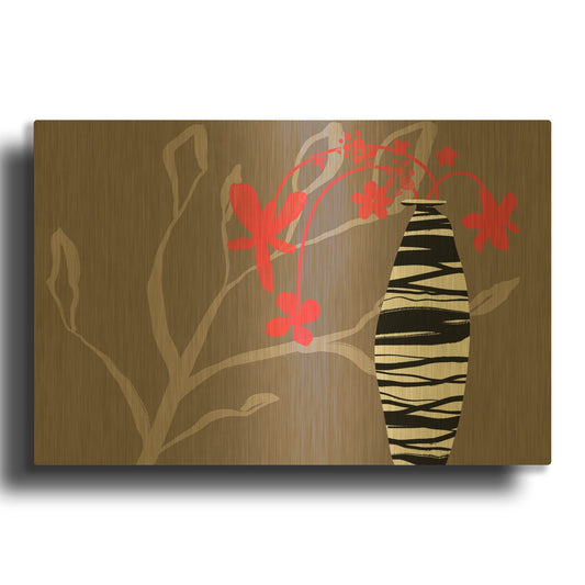 'Red Flowers In A Vase' By Delores Naskrent Gold Metal Wall Art