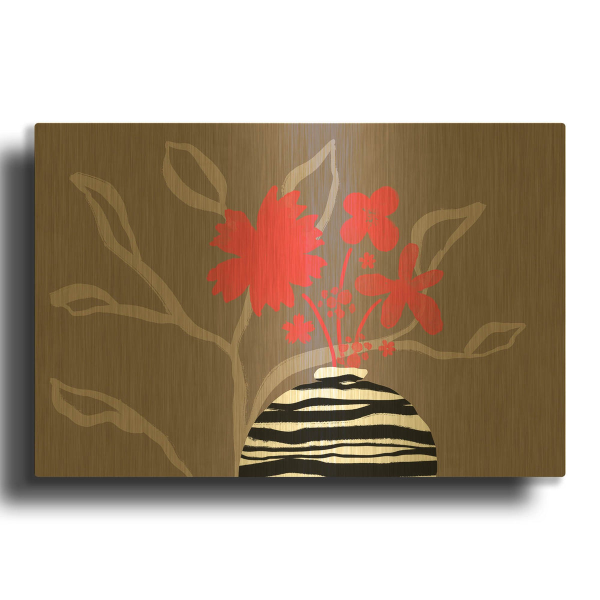 'Dancing Red Flowers' By Delores Naskrent Gold Metal Wall Art