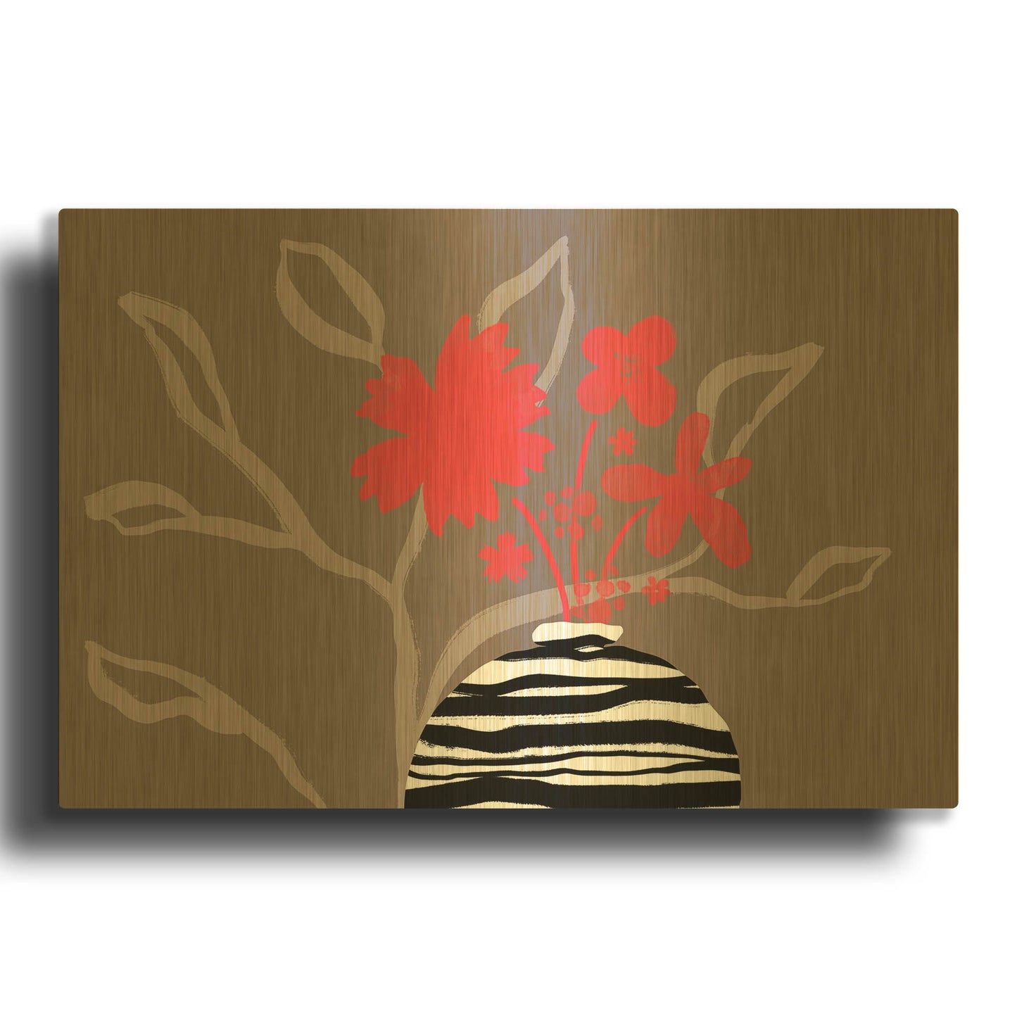'Dancing Red Flowers' By Delores Naskrent Gold Metal Wall Art