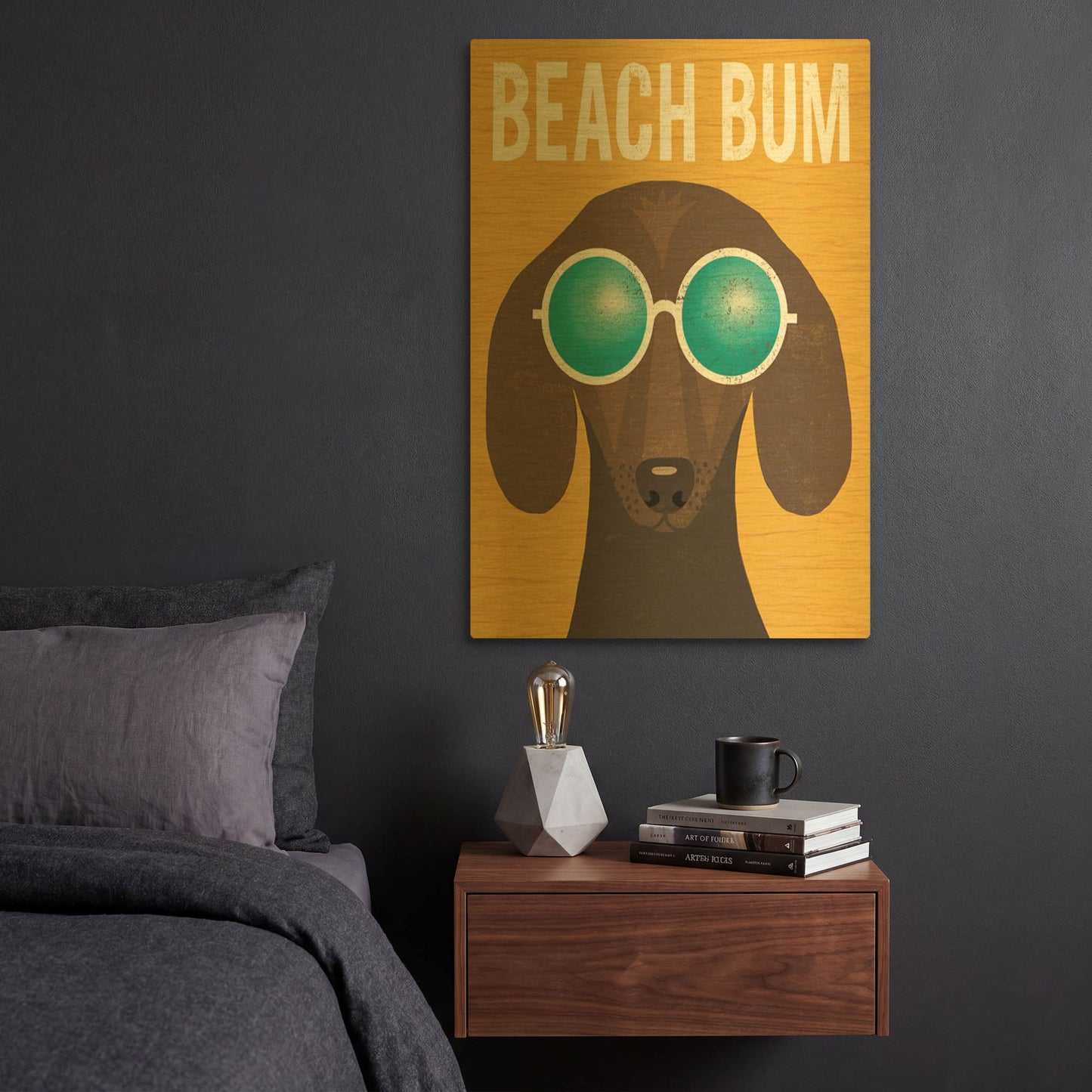 'Beach Bums Dachshund I Bum' By Michael Mullan Gold Metal Wall Art