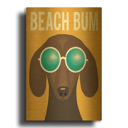 'Beach Bums Dachshund I Bum' By Michael Mullan Gold Metal Wall Art