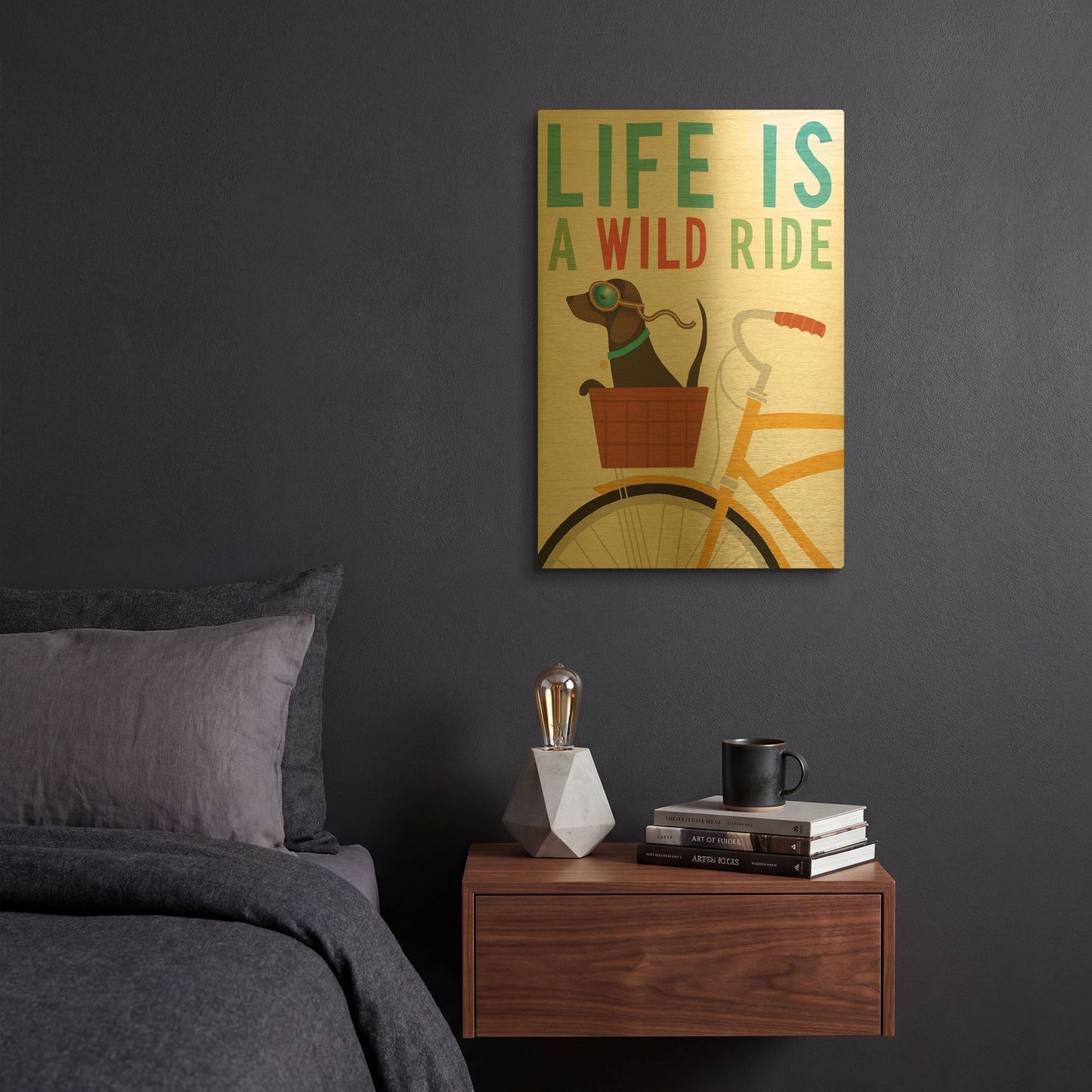 'Beach Bums Dachshund Bicycle I Life' By Michael Mullan Gold Metal Wall Art