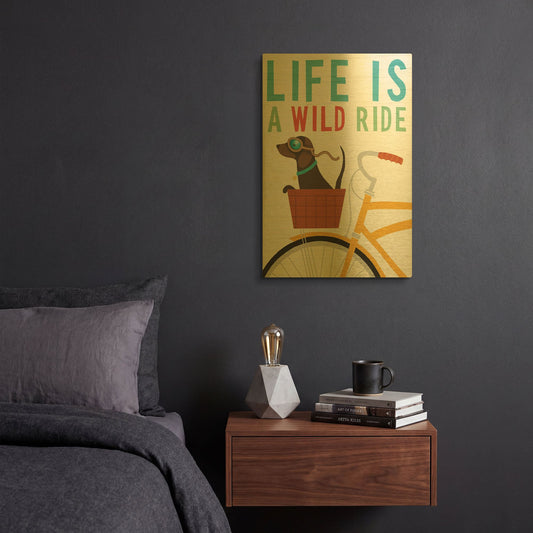 'Beach Bums Dachshund Bicycle I Life' By Michael Mullan Gold Metal Wall Art