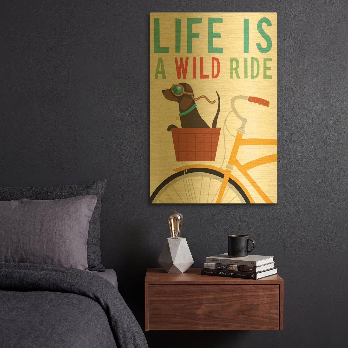 'Beach Bums Dachshund Bicycle I Life' By Michael Mullan Gold Metal Wall Art