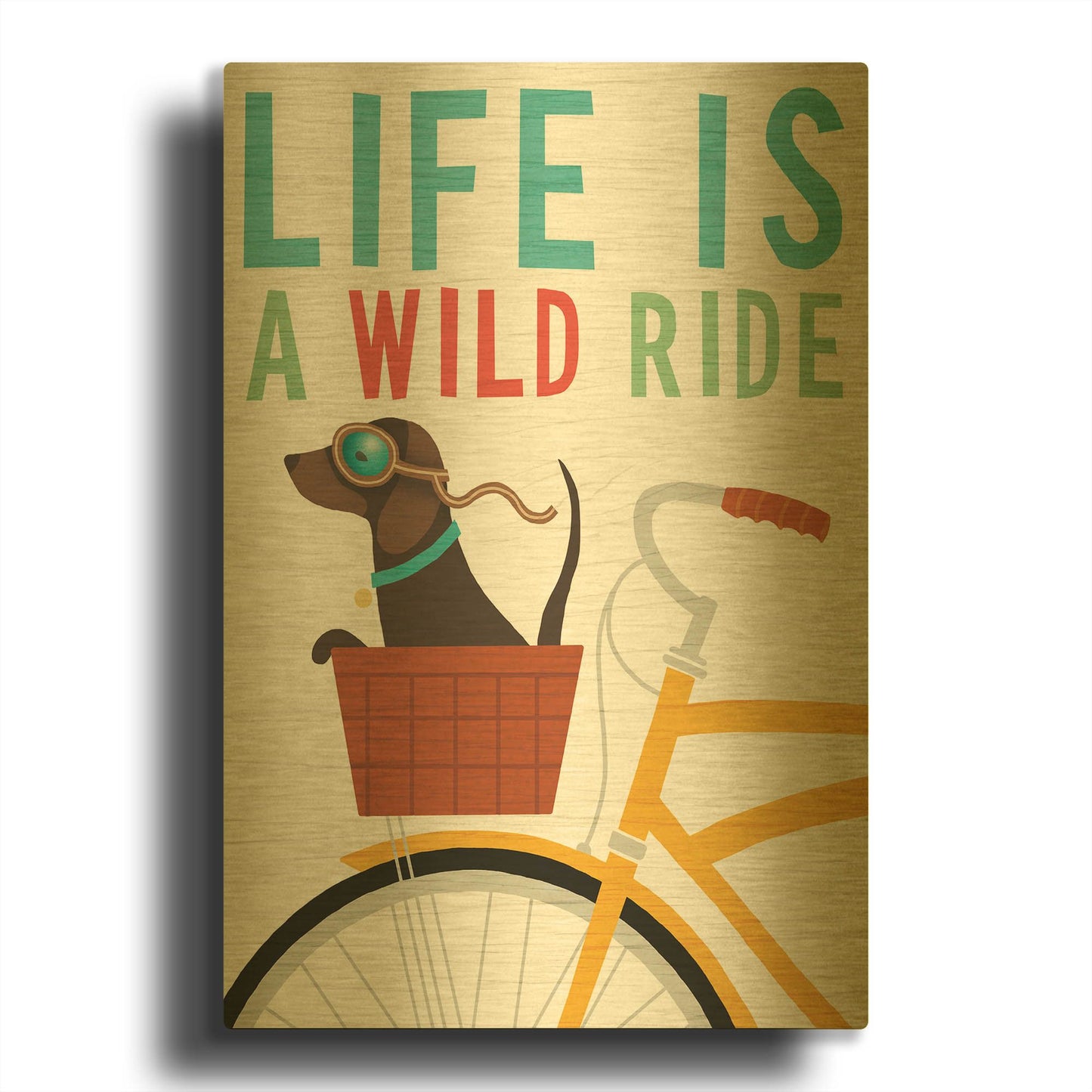 'Beach Bums Dachshund Bicycle I Life' By Michael Mullan Gold Metal Wall Art