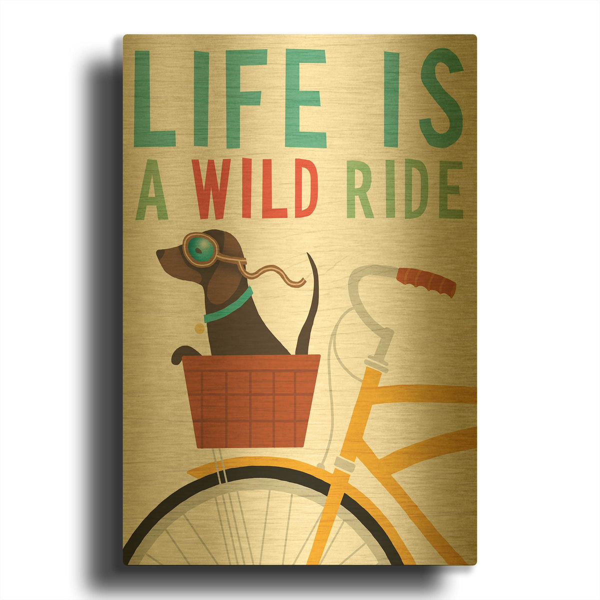 'Beach Bums Dachshund Bicycle I Life' By Michael Mullan Gold Metal Wall Art