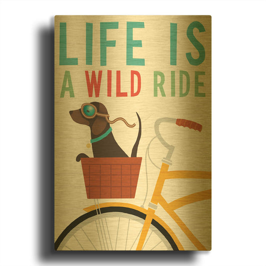 'Beach Bums Dachshund Bicycle I Life' By Michael Mullan Gold Metal Wall Art