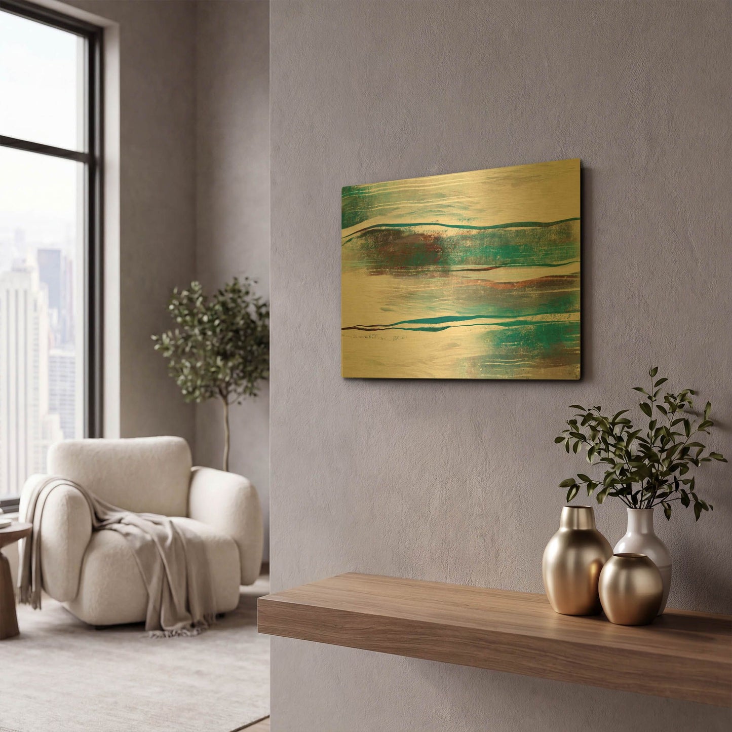 'Lapping Waves' By Delores Naskrent Gold Metal Wall Art