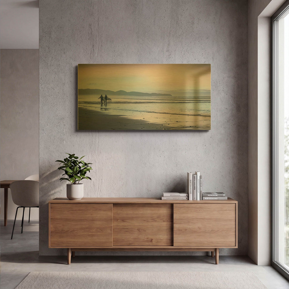 'Two Surfers' By Don Schwartz Gold Metal Wall Art