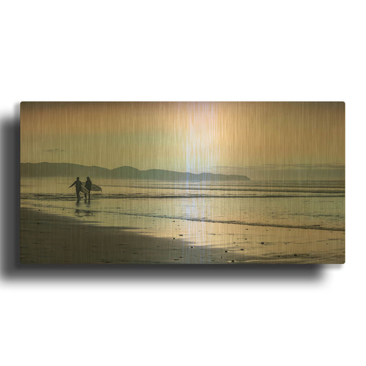 'Two Surfers' By Don Schwartz Gold Metal Wall Art