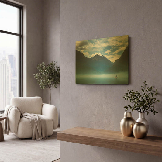 'Paddling Into The Mist' By Don Schwartz Gold Metal Wall Art