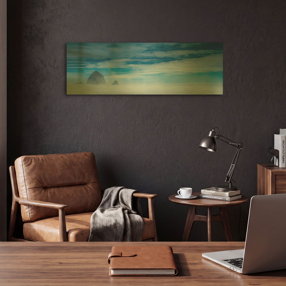 'Haystack Rock In The Mist' By Don Schwartz Gold Metal Wall Art