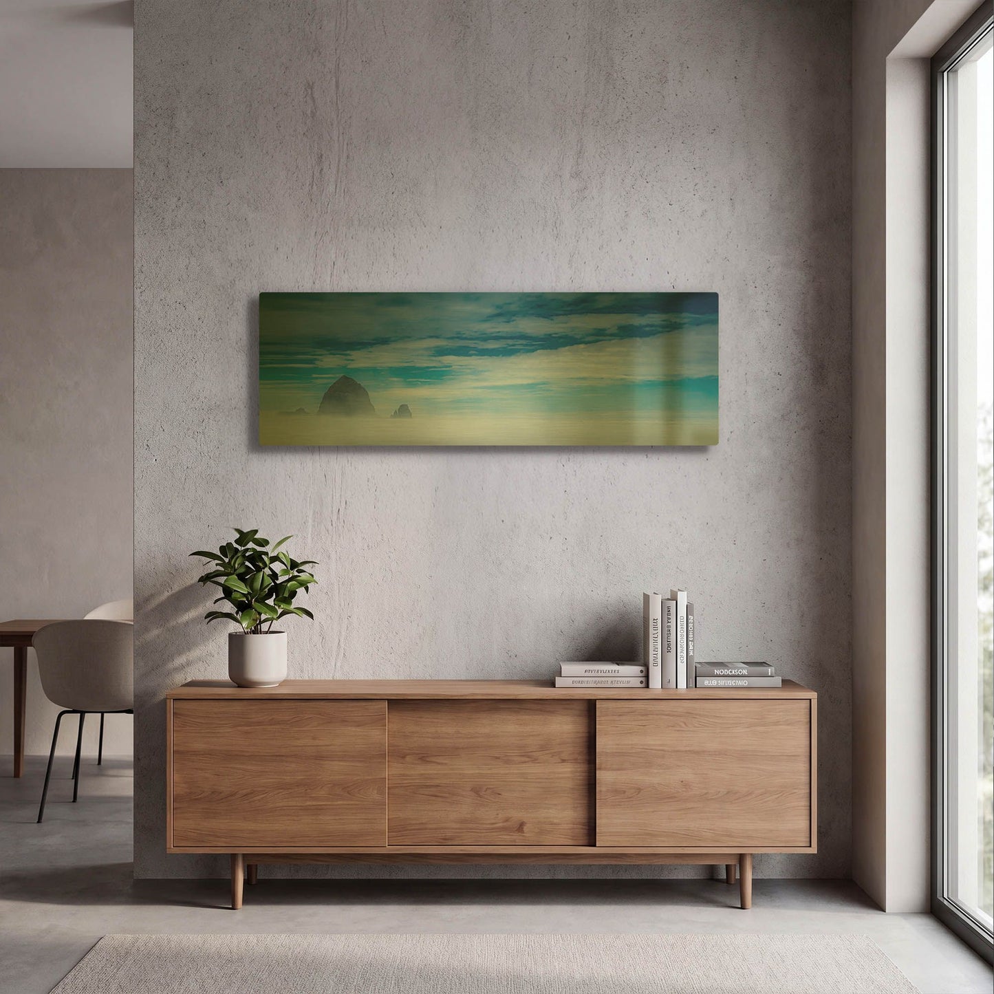 'Haystack Rock In The Mist' By Don Schwartz Gold Metal Wall Art