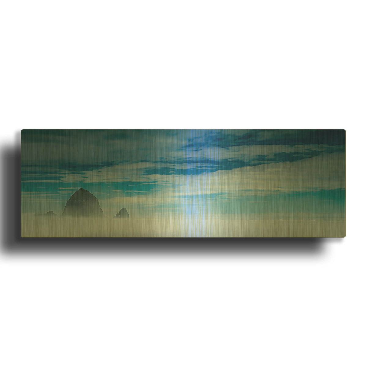 'Haystack Rock In The Mist' By Don Schwartz Gold Metal Wall Art
