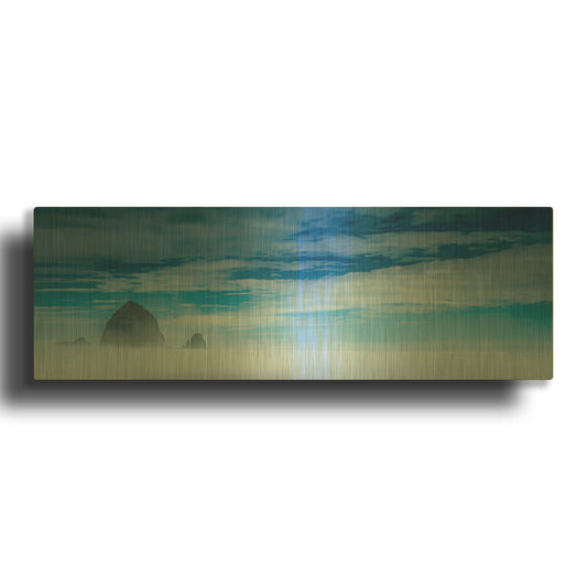 'Haystack Rock In The Mist' By Don Schwartz Gold Metal Wall Art