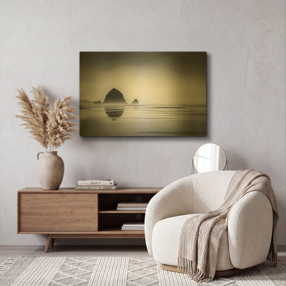 'Fog Surrounds Haystack Rock' By Don Schwartz Gold Metal Wall Art