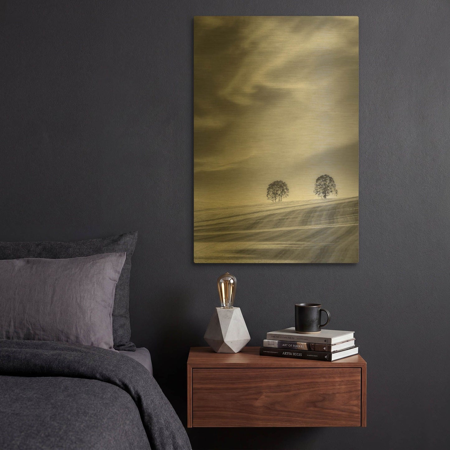 'Two Trees On A Hillside' By Don Schwartz Gold Metal Wall Art