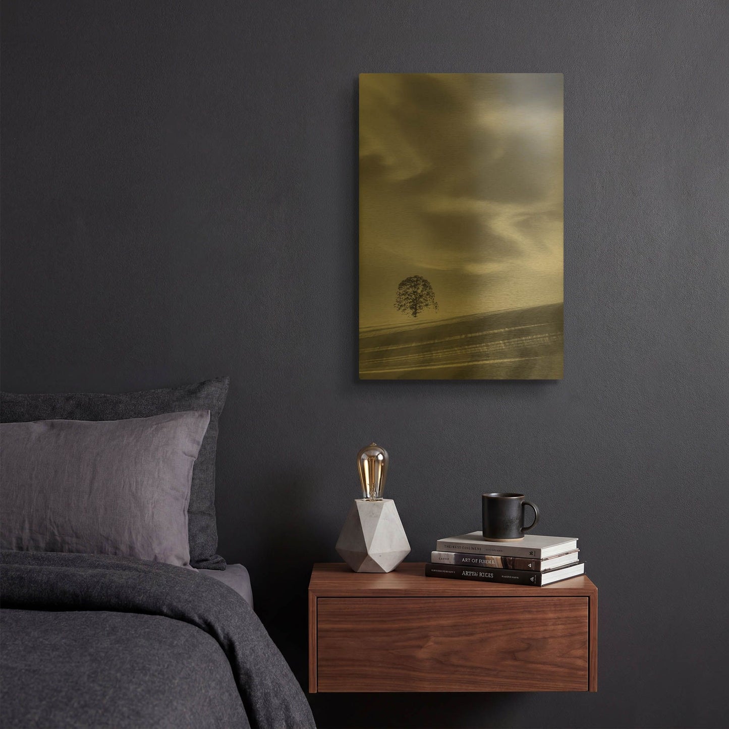 'Lone Tree On A Hillside' By Don Schwartz Gold Metal Wall Art