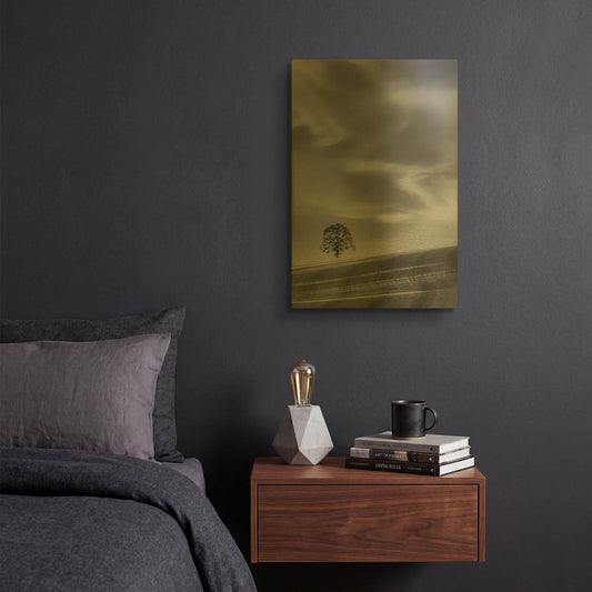 'Lone Tree On A Hillside' By Don Schwartz Gold Metal Wall Art