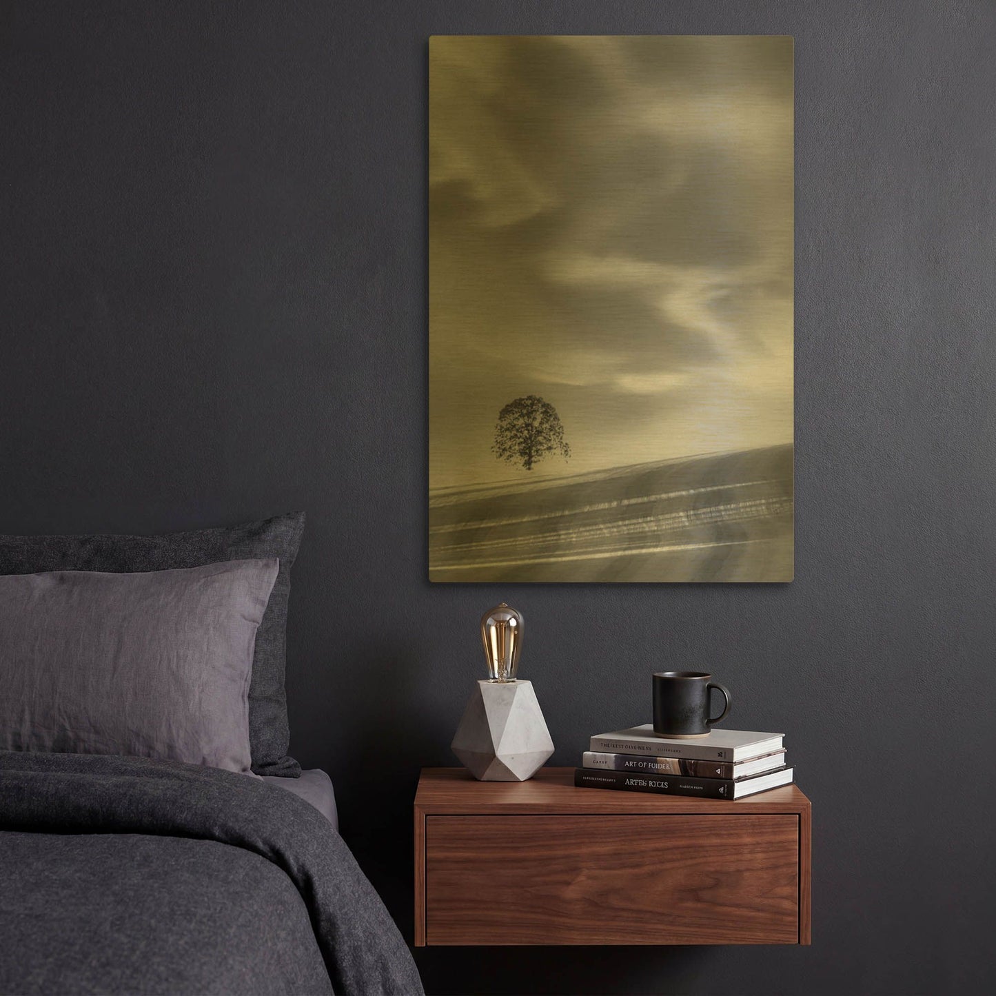 'Lone Tree On A Hillside' By Don Schwartz Gold Metal Wall Art