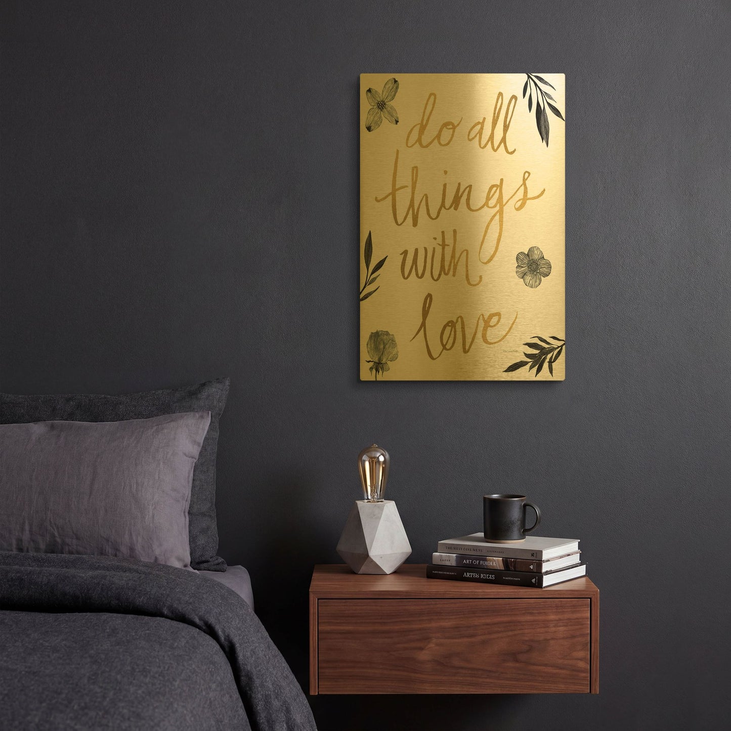 'Do All Things with Love BW' By Sara Zieve Miller Gold Metal Wall Art
