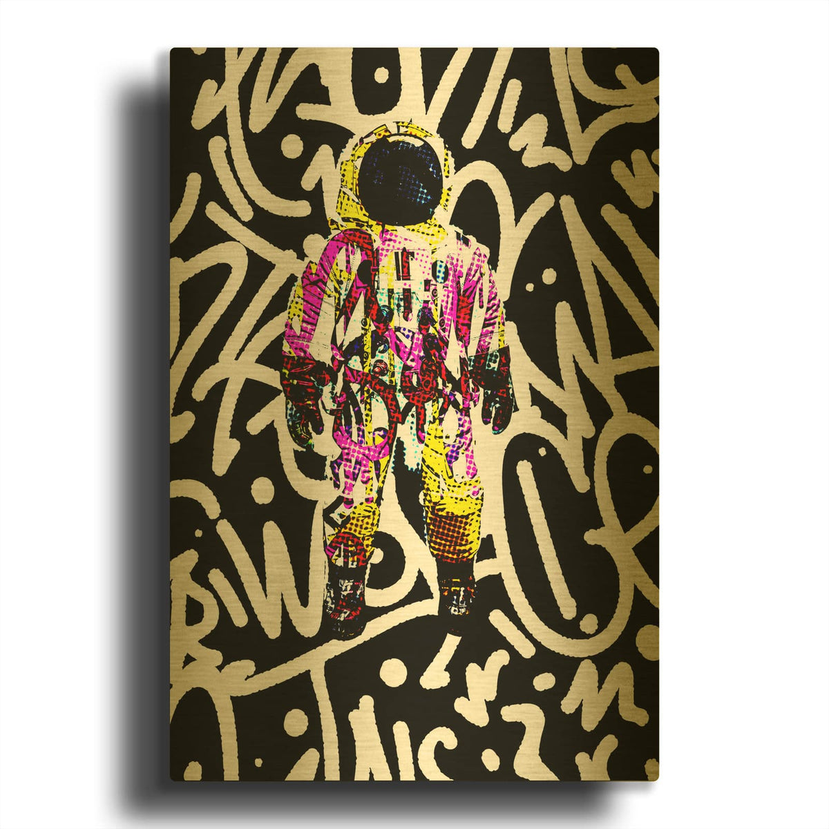 'Colorful Astronaut Graffiti Art 1' By Irena Orlov Gold Metal Wall Art