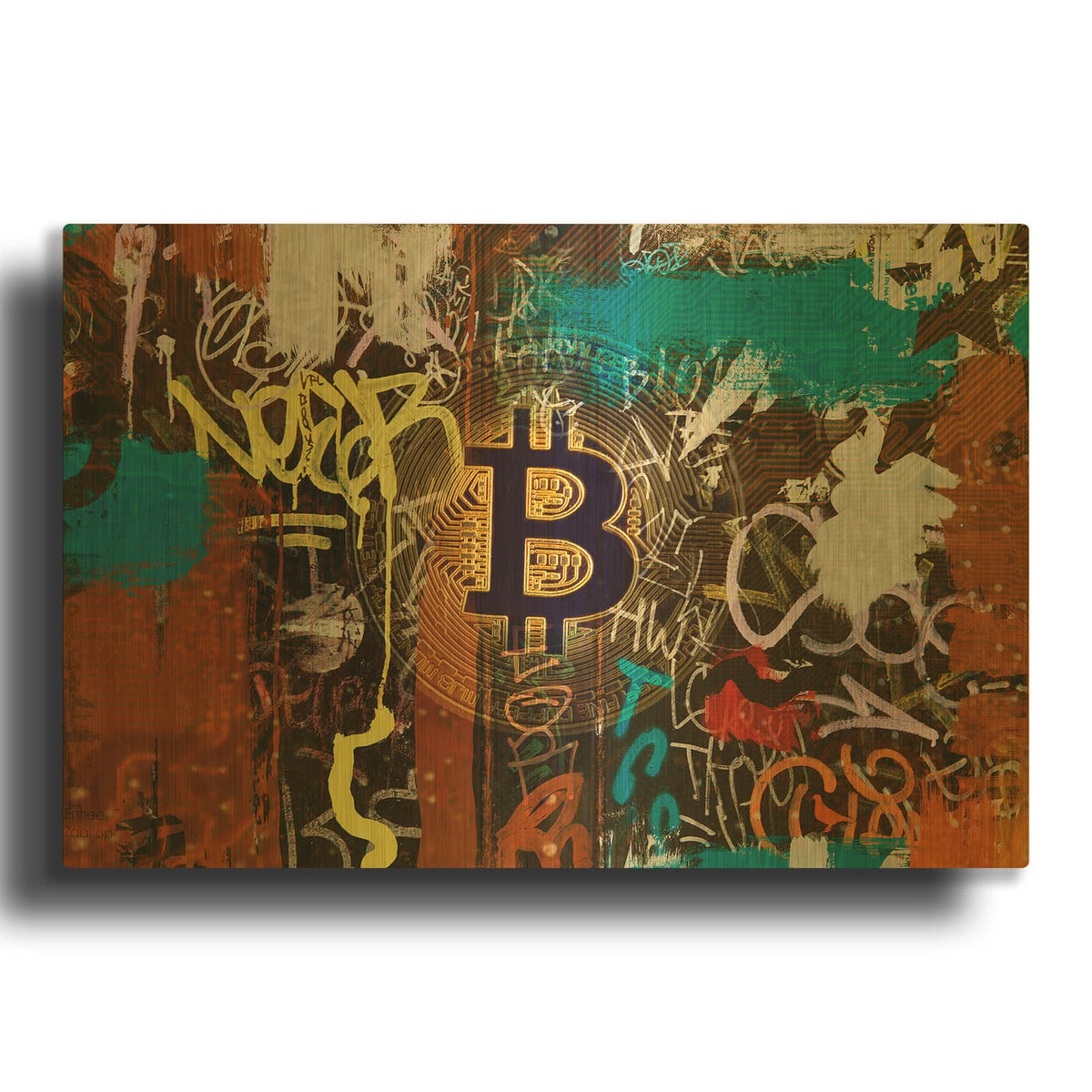 'Graffiti Bitcoin 1' By Irena Orlov Gold Metal Wall Art