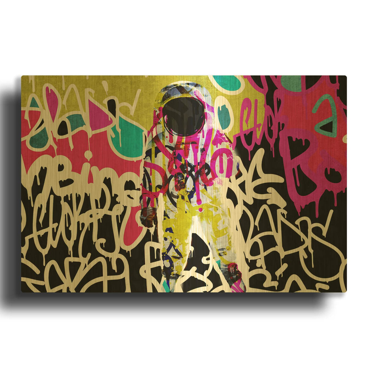 'Astronaut Graffiti Art 5' By Irena Orlov Gold Metal Wall Art