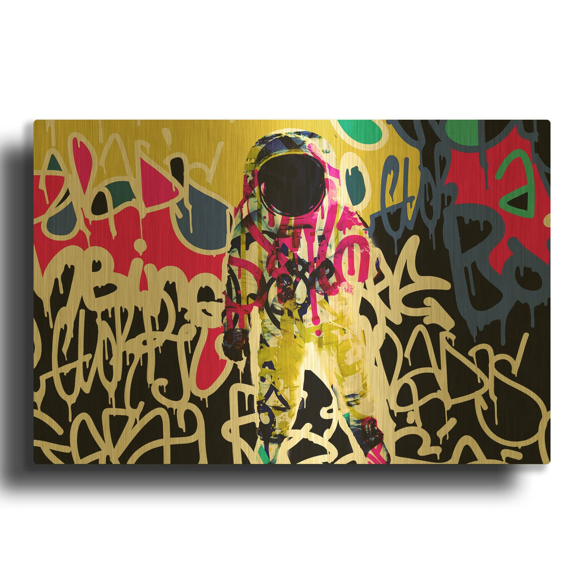 'Astronaut Graffiti Art 17' By Irena Orlov Gold Metal Wall Art