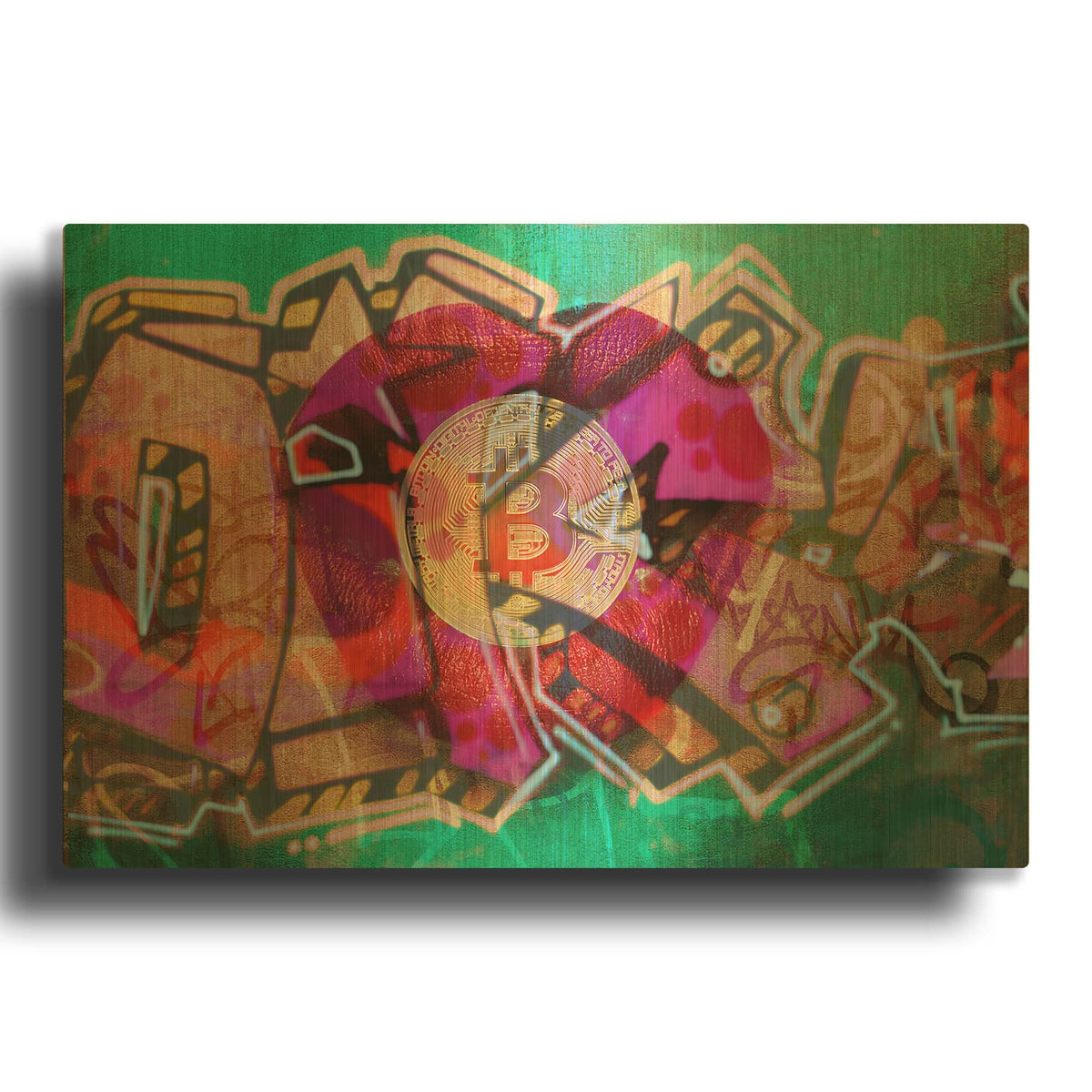 'I Love Bitcoin Graffiti 2' By Irena Orlov Gold Metal Wall Art