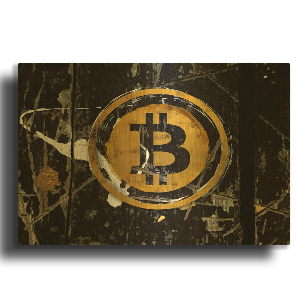 'Bitcoin Splash' By Karen Smith Gold Metal Wall Art