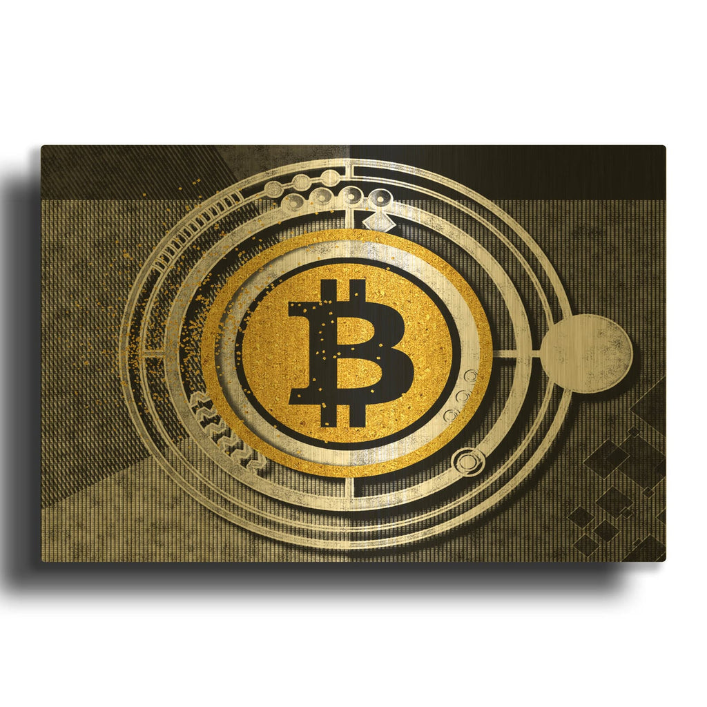 'Bitcoin Glitterball' By Karen Smith Gold Metal Wall Art