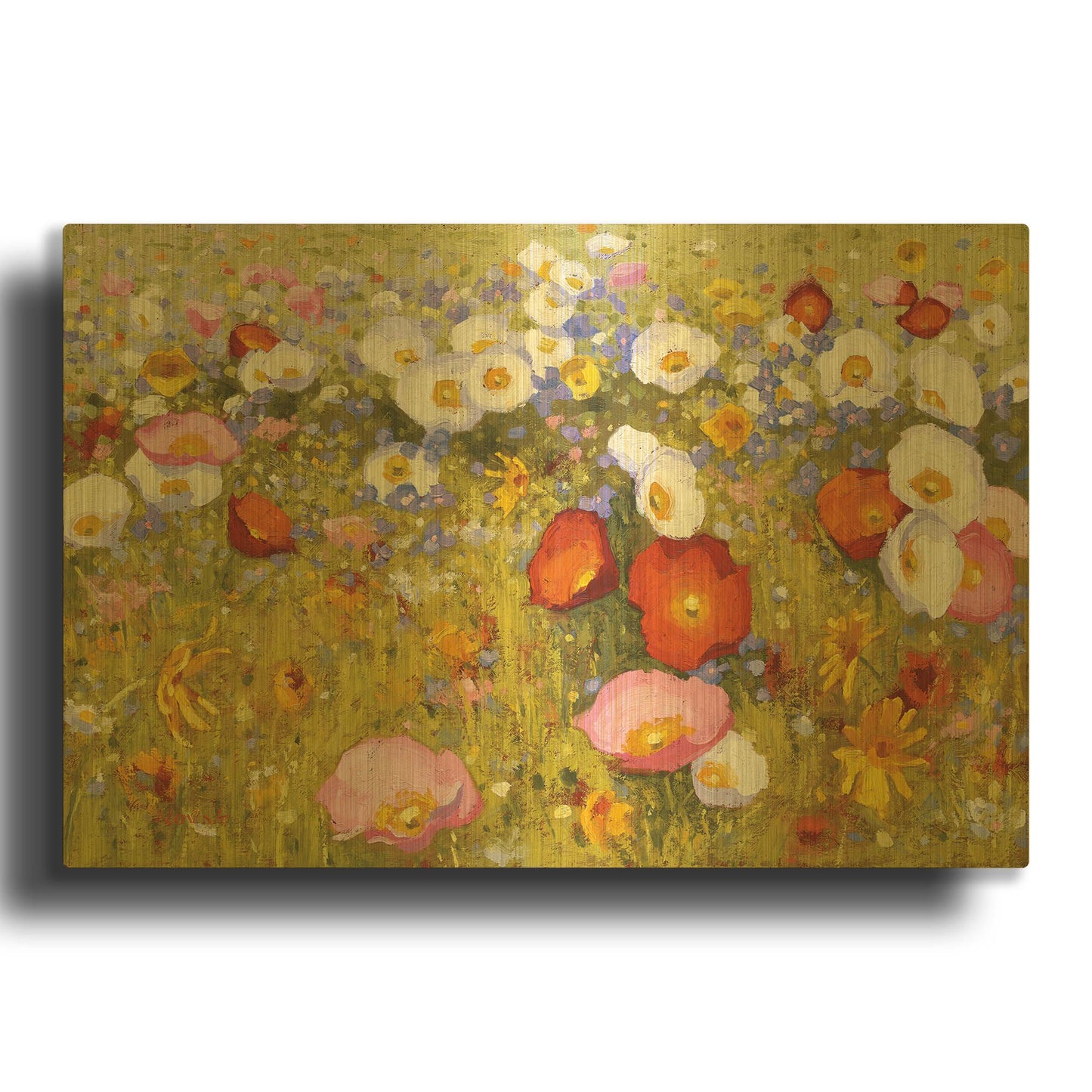 'Champ de Fleur III' By Shirley Novak Gold Metal Wall Art