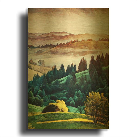 'Misty Morning Mountains 1' By Ashley Aldridge Gold Metal Wall Art