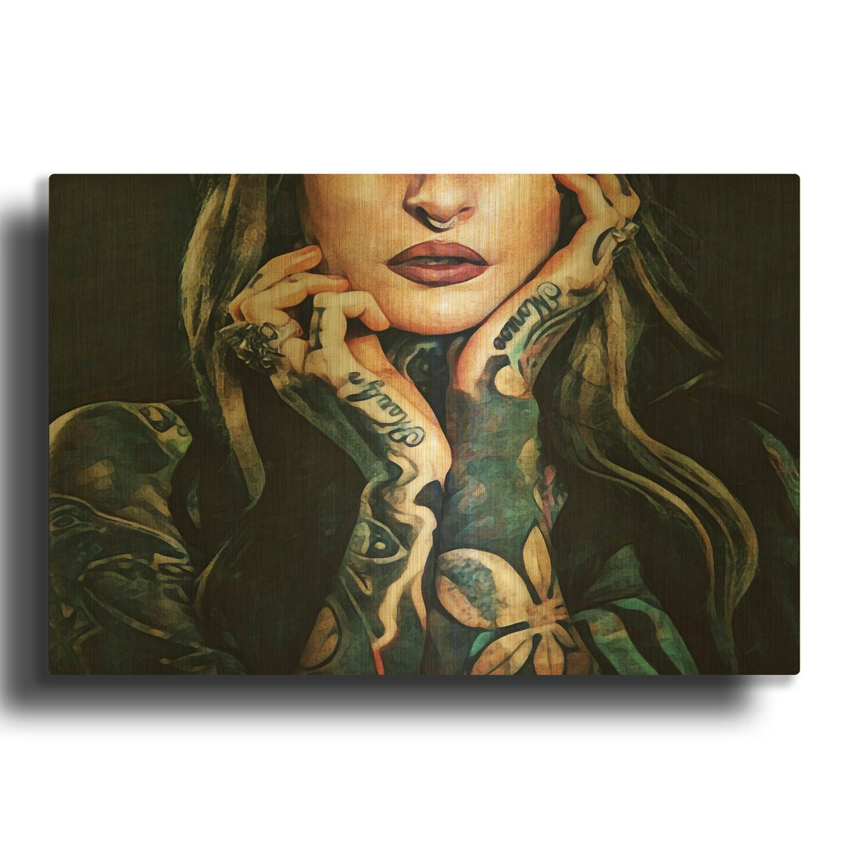 'Tattooed Temptress' By Ashley Aldridge Gold Metal Wall Art