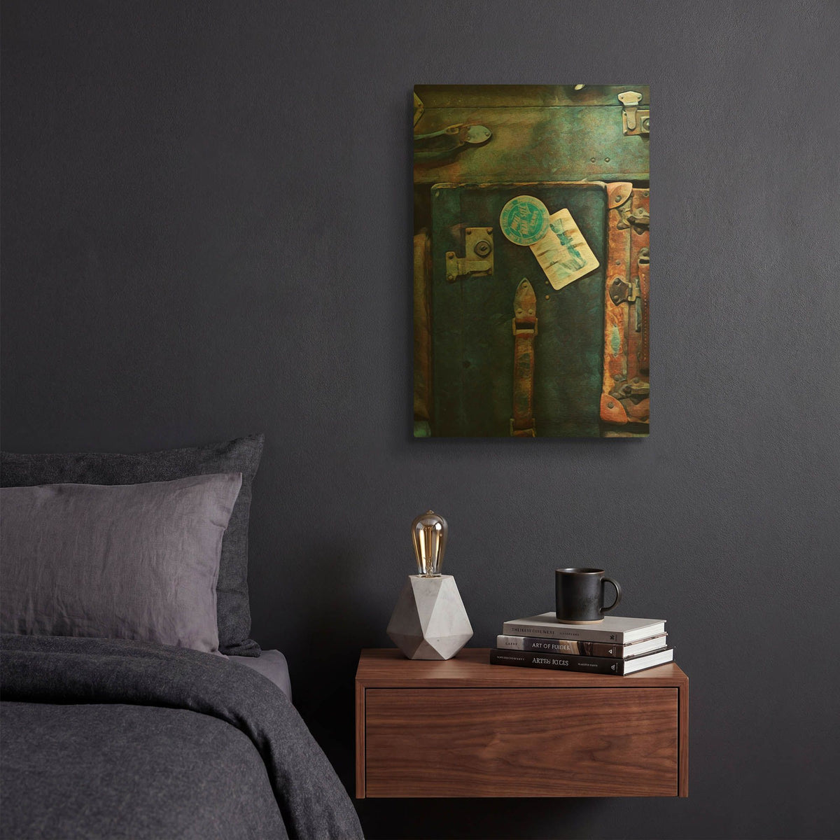 'Vintage Stacked Suitcases 1' By Ashley Aldridge Gold Metal Wall Art