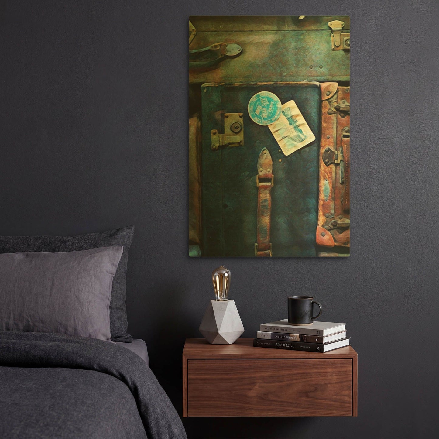 'Vintage Stacked Suitcases 1' By Ashley Aldridge Gold Metal Wall Art