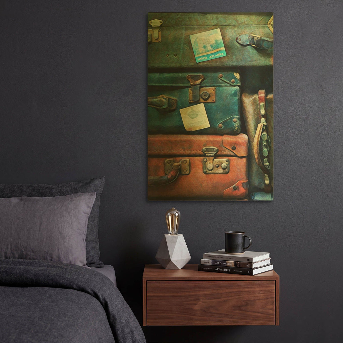 'Vintage Stacked Suitcases 2' By Ashley Aldridge Gold Metal Wall Art